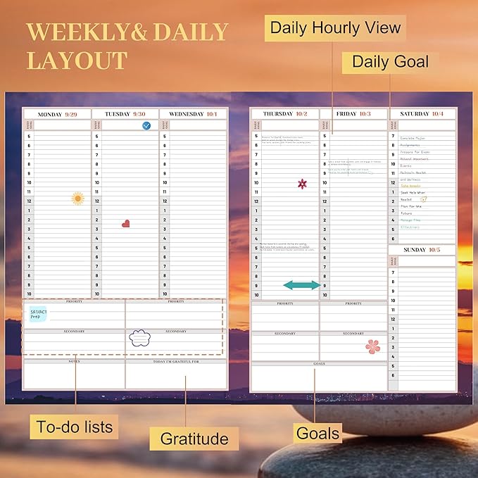CAGIE 2026 planner Weekly and Monthly Jan 2026-Dec 2026 Hardcover Hourly Daily Planners for Women 26 Calendar Planner with Stickers Spiral Bound Yearly Agenda, 8.5 x 11