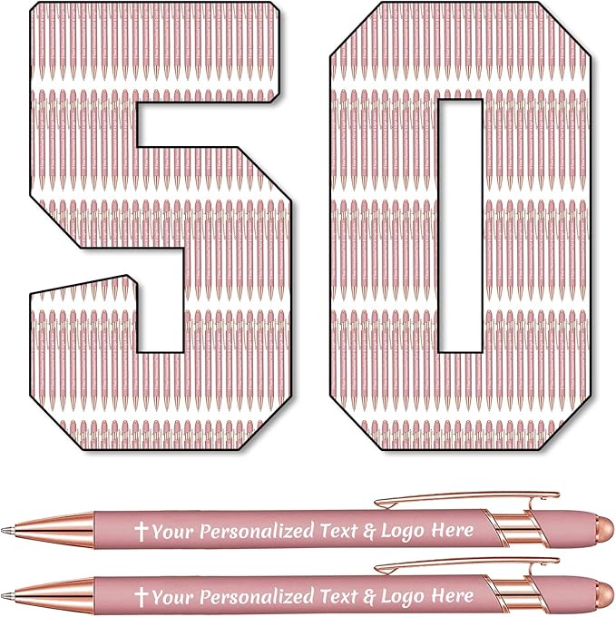 STREADVE 50 Personalized Custom Pens Engraved Writing Pen with Name Logo, Customized Promotional Items Stylus Pen Gifts for Women Realtor Nurse Wedding Business, Rose Gold