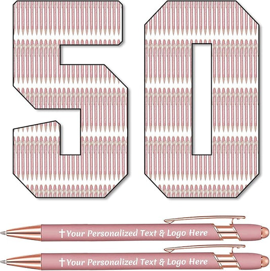 STREADVE 50 Personalized Custom Pens Engraved Writing Pen with Name Logo, Customized Promotional Items Stylus Pen Gifts for Women Realtor Nurse Wedding Business, Rose Gold
