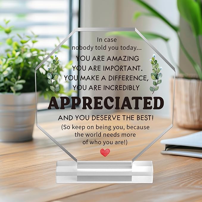 Yopyame Acrylic Inspirational Gift Ideas - Thank You Gifts for Women Men Friends Appreciation Gift for Coworker Keepsake Paperweight for Office Desk Inspirational Motivational Clear Desk Sign for Home