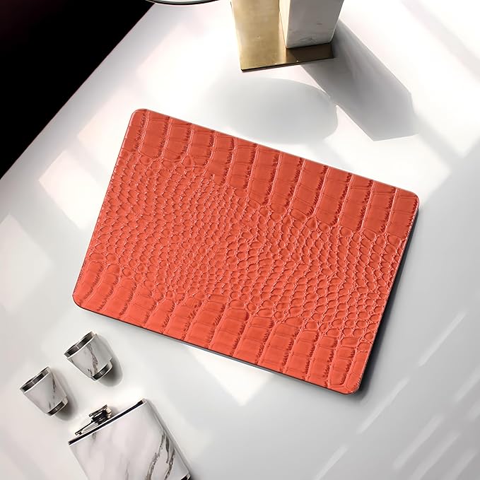 KEROM Compatible with Crocodile MacBook Air 13 inch Case 2021 2020 2019 2018 M1 A2337 A2179 A1932, Textured Elegant Luxury Aligator Skin Snakeskin PU Leather Hard Shell & Keyboard Cover, Orange