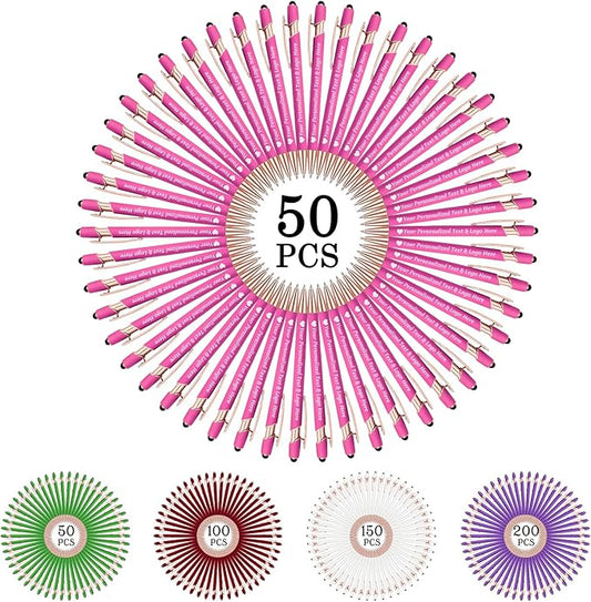 STREADVE 50 Personalized Custom Pens Engraved Writing Pen with Name Logo, Customized Promotional Items Stylus Pen Gifts for Women Realtor Quinceañera Wedding Business, Pink