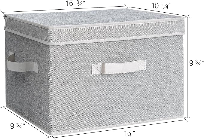 StorageWorks Fabric Storage Bins with Lid, Decorative Storage Boxes for Shelves, Stackable Closet Organizer Basket with Handles, Large, Gray, 2-Pack