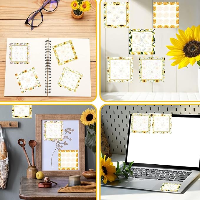 9 Pieces Sunflower Sticky Note Adhesive Cute Sunflower Memo Notes Self-Stick Spring Sunflower SNote Pads for Reminders, Study, Work, Office, School and Home, 9 Styles