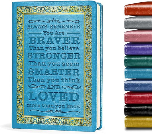 Light Blue A5 Lined Leather Journal Notebook,Inspirational Leather Journal Notebook for Men Women,200 Pages 100 Gsm Thick Ruled Paper Daily Diary for School,Travel,Business,Work (Light Blue)