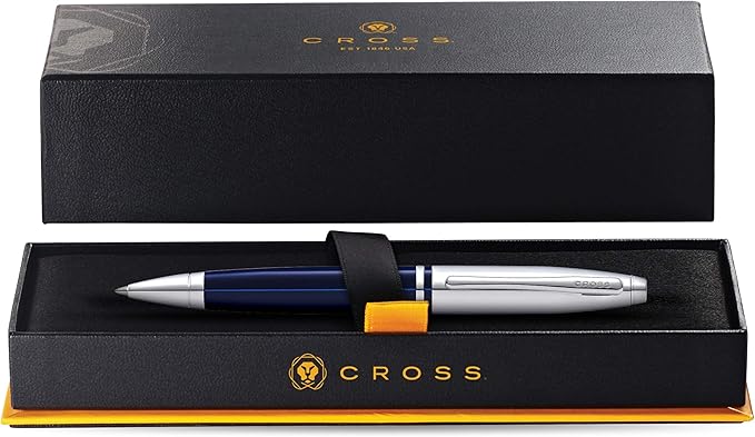 Cross Calais Refillable Ballpoint Pen, Medium Ballpen, Includes Premium Gift Box - Chrome/Blue