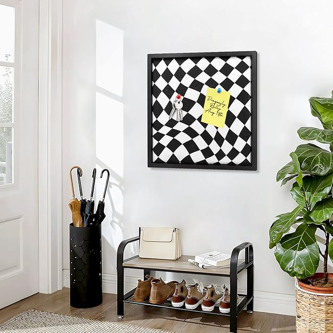 Cork Bulletin Board with Decorative Black and White Linen – 20x20 Inch Square Pin Board for Walls, Girls Vision Board for Organizing Notes, Photos & Reminders, Perfect for Office & Home