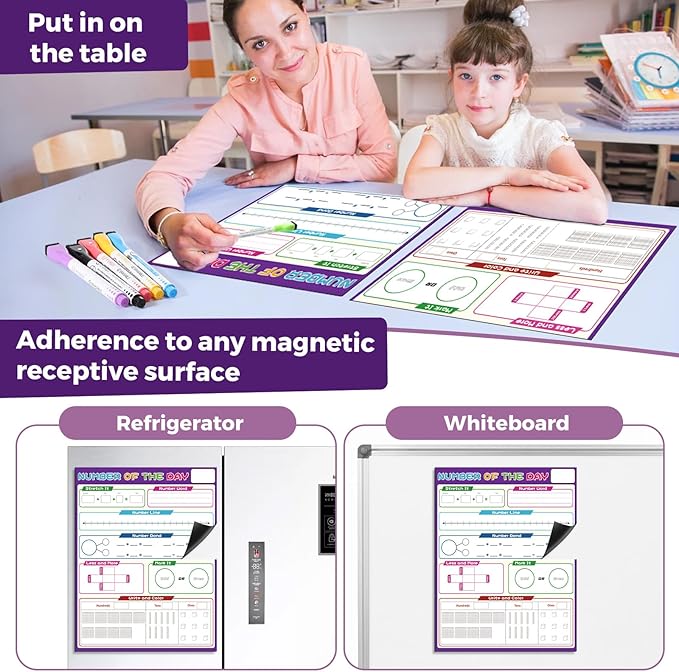 KIKIGOAL 21.5"x17" Magnetic Draw and Write Paper,Dry Erase Handwriting Lined Paper for Classroom Whiteboard, Writing Chart Page Teacher Must Have Homeschool Teaching Supplies (Number)