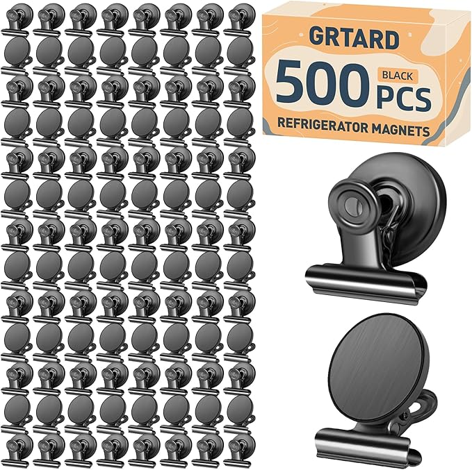 Grtard 500pack Magnetic Clips Heavy Duty, Black Magnet Clips for Fridge, Refrigerator Magnets, Scratch Free Magnets with Clip, Strong Magnetic Clip for Whiteboard, Refrigerator, Locker, Classroom