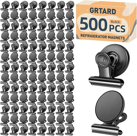 Grtard 500pack Magnetic Clips Heavy Duty, Black Magnet Clips for Fridge, Refrigerator Magnets, Scratch Free Magnets with Clip, Strong Magnetic Clip for Whiteboard, Refrigerator, Locker, Classroom
