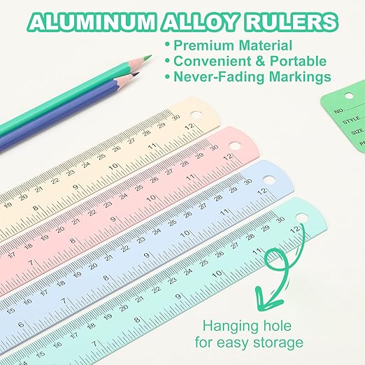 PATIKIL 30cm/12 Metal Ruler, 2 Pack Aluminum Alloy Rulers with Centimeters, Millimeters, Inches and Conversion Table Straight Edge Ruler for Writing Machinist Drafting, Purple