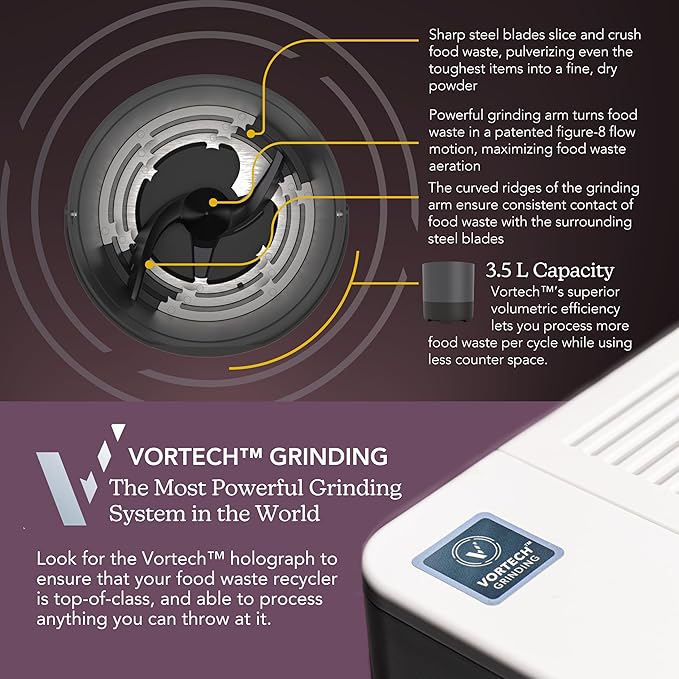 Eco 3 Compact Kitchen Food Recycler | Indoor Composter Bin Alternative | Electric Countertop Food Waste Disposer with Odorless 3.5L Indoor Food Waste Bin for Easy Waste Management | White