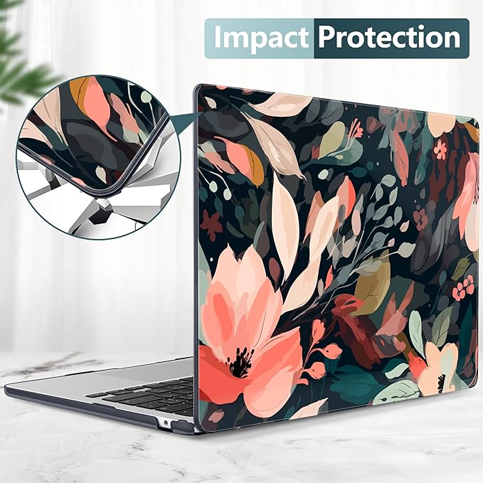 DONGKE Compatible with M4 MacBook Air 15 inch Case 2025 2024 2023 A3241 A3114 A2941 M3 M2 Liquid Retina Display Touch ID, Plastic Hard Case & Keyboard Skin & Screen Protector - Painted Florals