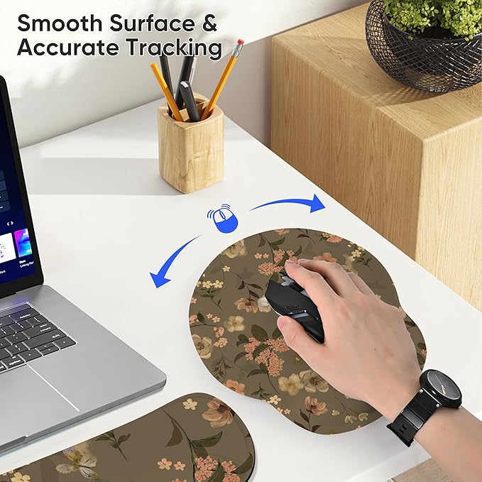 Ergonomic Keyboard Mouse Pad Wrist Rest Support Set for Laptop/Computer/Desktop,Memory Foam Hand Rest Wrist Cushion for Gaming/Office,Lightweight Comfortable & Pain Relief (Flowers)