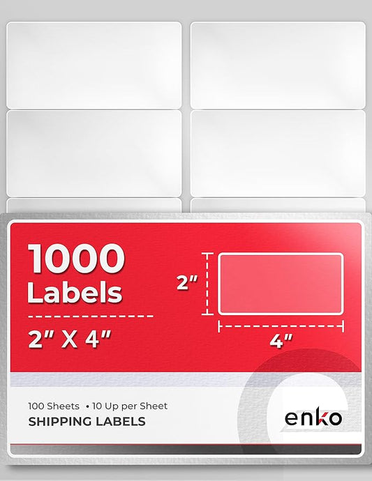 enKo 2 x 4 Inch Label - White Blank - 10 Up Address Mailing Labels for Laser Inkjet Printer (100 Sheets, 1000 Labels)