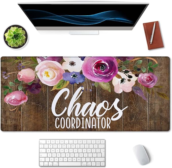 SSOIU Large Mouse Pad, Full Desk XXL Extended Gaming Mouse Pad 35.5" X 15.7", Waterproof Desk Mat Stitched Edges, Non-Slip Laptop Computer Mousepad for Office and Home, Chaos Coordinator Funny Quote