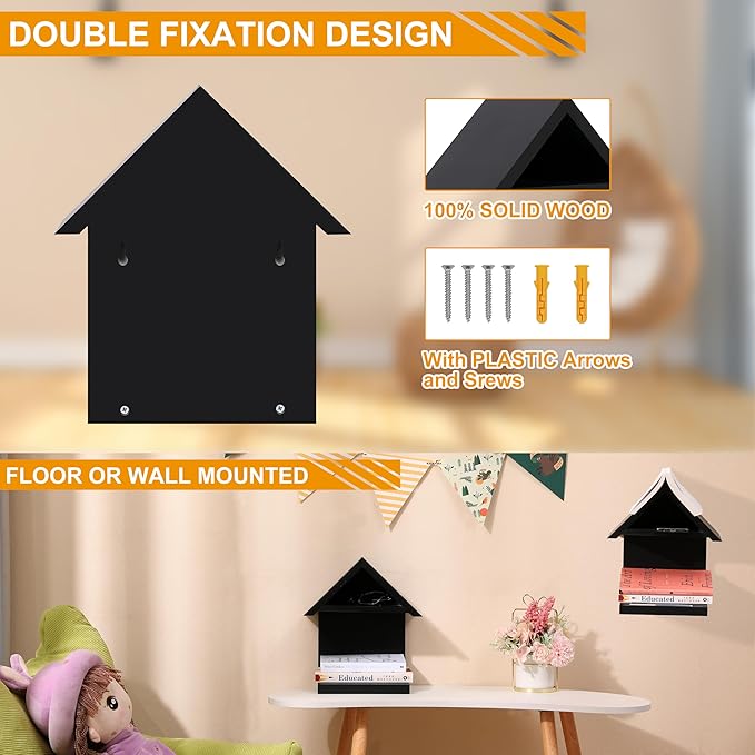 Wall Mounted Wood Bookcase, Small Bedside Bookshelf, Wooden Triangle Nightstand Book Rest,Gift for Book Lover Stand (Black)