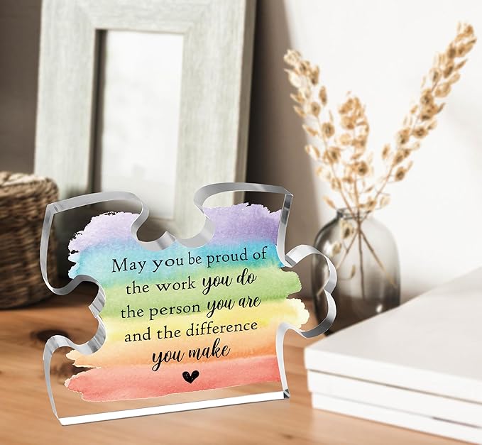 Thank You Gifts for Coworker Employee, Engraved Acrylic Block Heart Puzzle with Gift Box, May You Be Proud of the Work You Do Sign, Going Away Gift, 3.9 x 3.3 Inch Engraved Acrylic Keepsakes - PT13