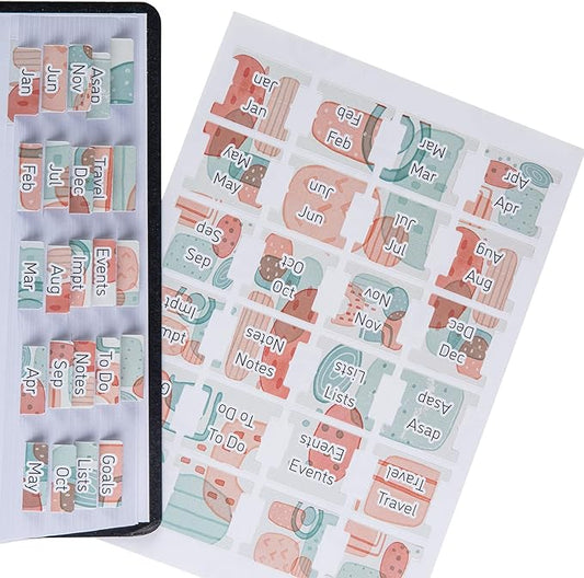 DiverseBee Laminated Planner - 24 Peel and Stick Tabs (12 Monthly, 4 Blank) - Geometric Dividers