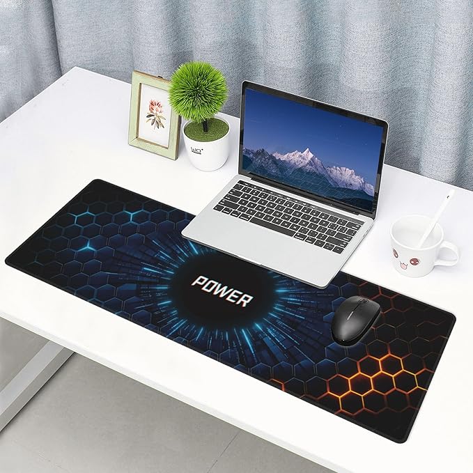 Hexagon Honeycomb Large Mouse Pad, Gaming Desk Mat, XL Extended Keyboard Desk Pad, 31.5"x11.8" Non-Slip Rubber Base Big Mousepad with Stitched Edges for Home and Office
