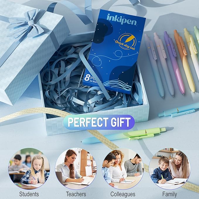 inkipen- 8 Pack Pens, Gel pens Black Ink, Fine Point(0.5mm),Quick-Drying Smooth Writing,School and Office Supplies