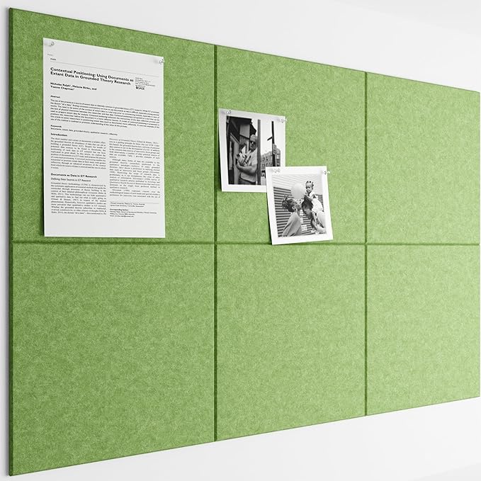 Bumusty Large Cork Board 36"x24" Alternative - 6 Pack Felt Wall Tiles with 40 Safe Removable Adhesive Tabs, 30 Pushpins, Cork Boards for Walls Pin Board Bulletin Board Office Decor (Grass Green)