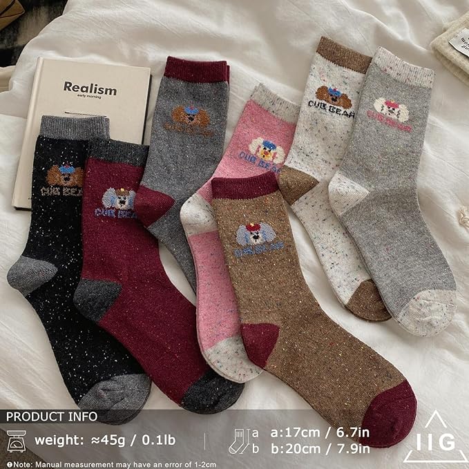 IIG Cute Warm Wool Socks for Women Super Cozy Thick Crew Winter Socks Gifts, 5 Pairs