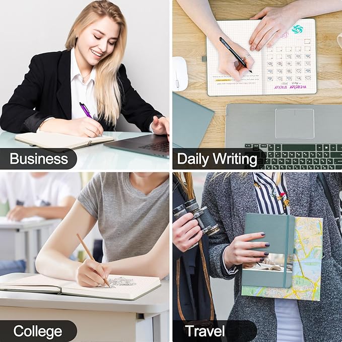 EMSHOI A5 Graph Paper Notebook - 256 Pages PU Leather Hardcover Journal, 120gsm Thick No-Bleed Grid Paper Notebook for Women Men Work School Math Engineering, 5.75" x 8.38" Khaki