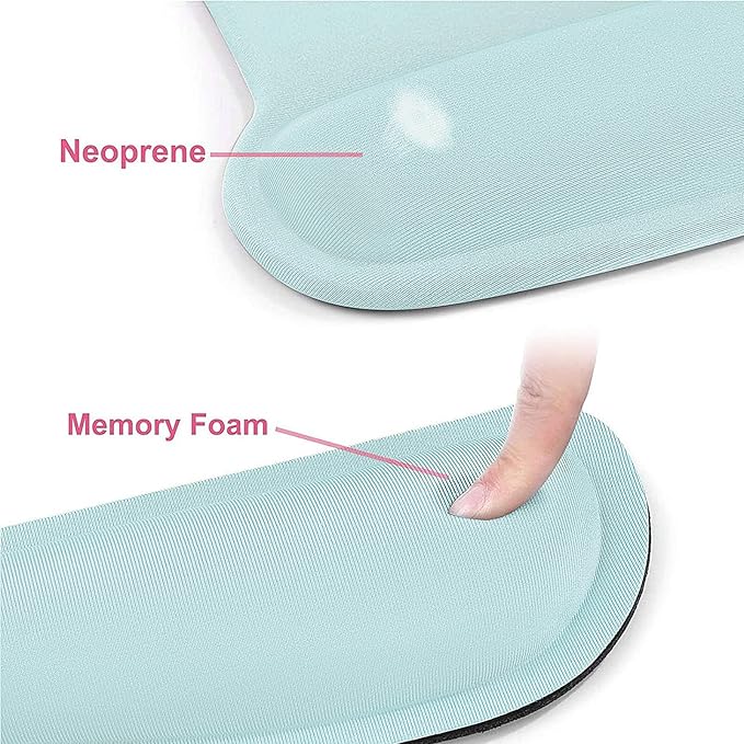 MOSISO Wrist Rest Support for Mouse Pad & Keyboard Set, Ergonomic Mousepad Non-Slip Base Home/Office Pain Relief & Easy Typing Cushion with Neoprene Cloth & Raised Memory Foam, Mint Green