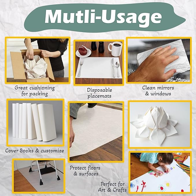 Eco Friendly - Newsprint Packing Paper Sheets for Moving - 500 Newsprint Paper Sheets for packing supplies -15 lb - 17" x 27" Moving Supplies Packing paper for Dishes and Glasses - Made in USA