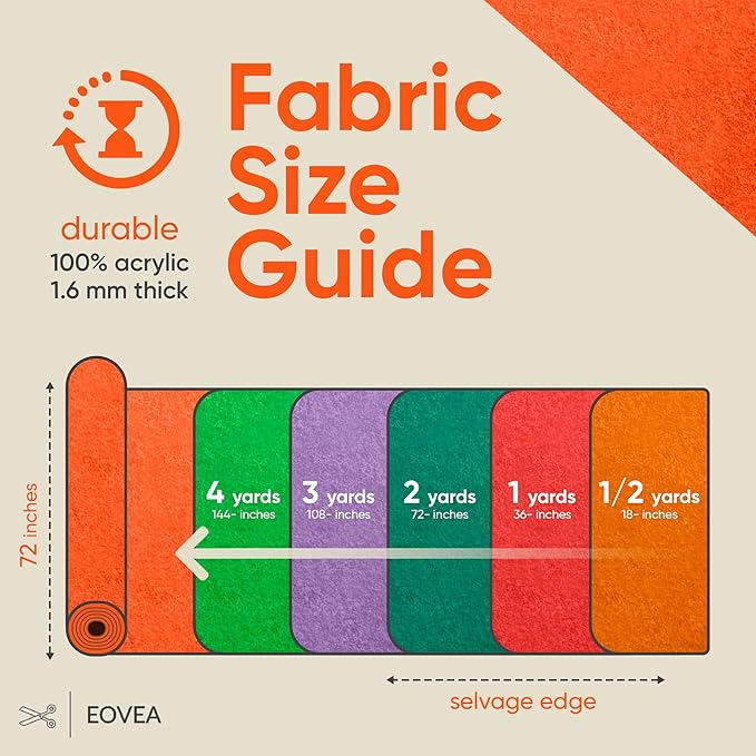 EOVEA | Acrylic Felt Fabric by The Yard - Non-Stiff, Soft Material - 72" Wide - 1.6mm Thick Felt Sheets for DIY Crafts, Sewing, Upholstery, Cushion, Padding(Orange, 2 Yard)