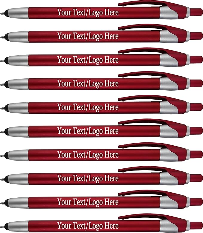 Personalized With your Custom Logo or Text Pens-Pack of 450- for Marketing, Parties, and Events, 2 in 1 Capacitive Stylus & Ballpoint Pen Compatible With Touchscreen Devices, Black Ink, Red Pens