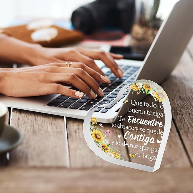 Yopyame Spanish Gifts for Women - Ideal para Amiga Madre Hermana Acrylic Heart Plaque Inspirational Warm Word Acrylic Sign Keepsake Paperweight Gift for Christmas Mother’s Day Birthday in Spanish