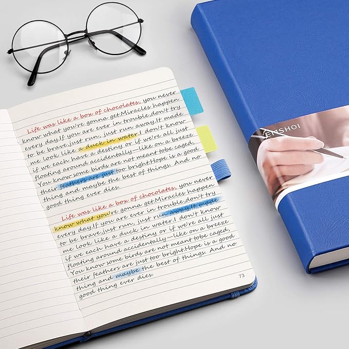 EMSHOI Lined Journal - 120gsm Thick Paper College Ruled Notebook with Sticky Notes, 256 Numbered Pages, A5 Hardcover Leather for Women & Men Work, School, Writing - (5.75”x8.38”) Blue