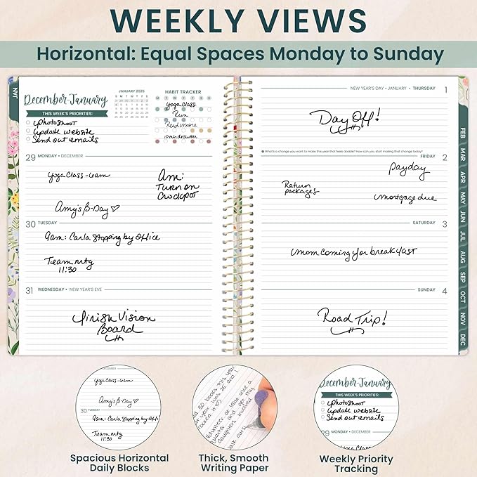 bloom daily planners 2026 Planner (January to December) - 8.5” x 11” Weekly & Monthly Dated Agenda Organizer Book with Stickers & Tabs - Flexible Soft Cover - Garden Party, Beige