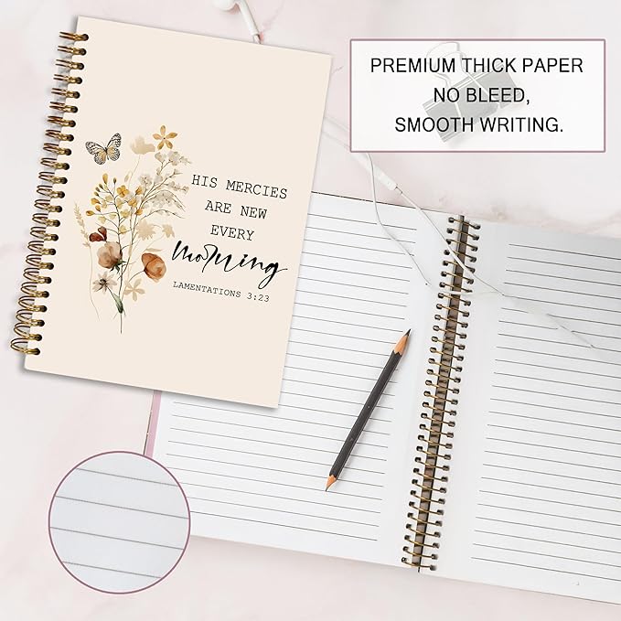 YOU FOUND ME Bible Journal, A5 Spiral Christian Journal with Floral Notebook, HIS MERCIES ARE NEW EVERY MORNING, Bible Verse Gifts for Women Birthday Christmas, Sunday School, Office Supplies