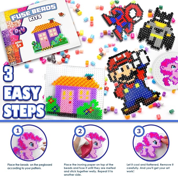 FUNZBO 12000 5mm Fuse Beads Kit - 18 Colors Individual Pack, Christmas Homeschool Arts and Crafts Supplies for Kids, Toys Set, Art Decorations for Room, Toys Gifts for Girls and Boys Age 5+