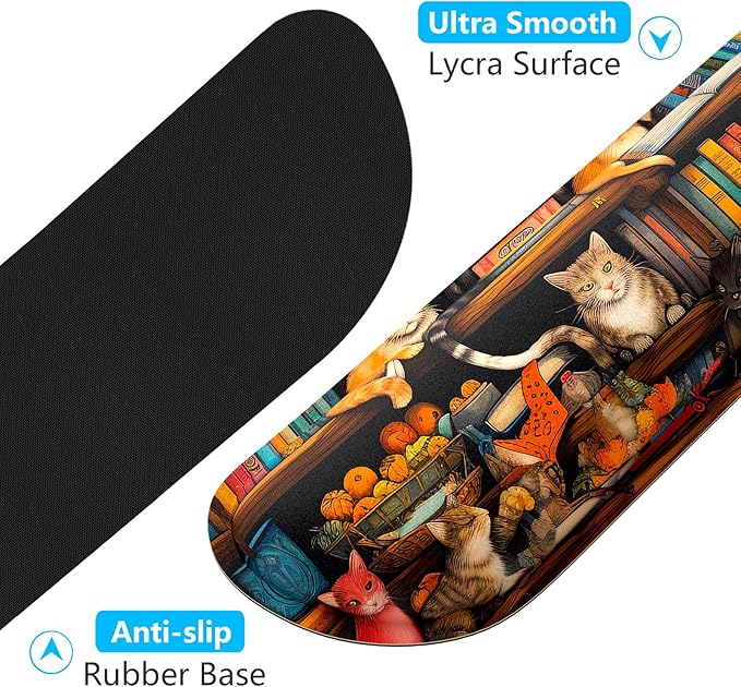 Dapesuom Enlarge Keyboard Wrist Rest, Memory Foam Wrist Cushion for Desk Mats Support, Cute Typing Pain Relief Keyboard Mouse Pad Rests Set with Non-Slip Base for Gaming Laptop Computer, Library Cats