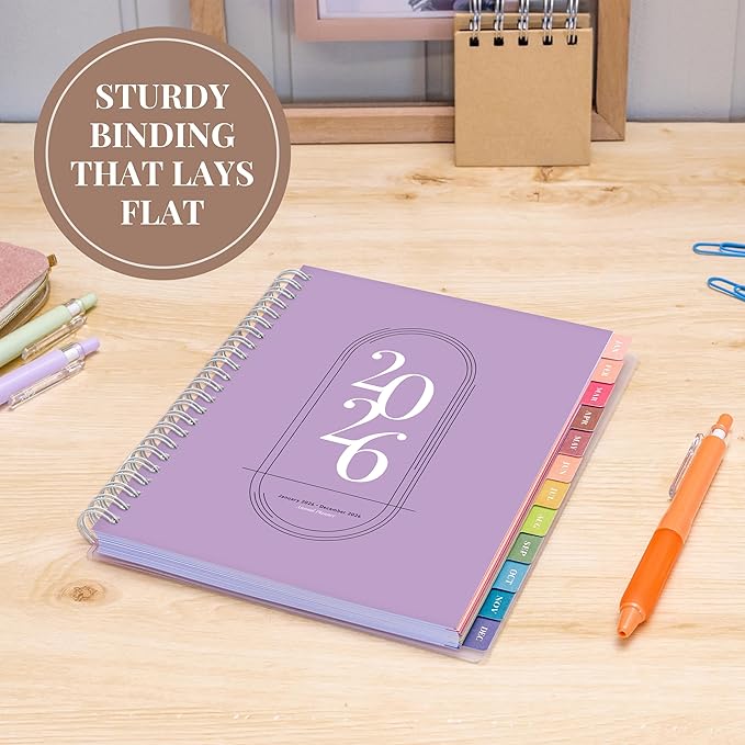 Rileys 2026 Planner, Agenda Planner With Weekly And Monthly View, Daily Agenda Book And Yearly Planners Calendar Book, Spiral Bound With Tabs, Notes, Goals And Holidays (Lilac, 8 x 6 in)