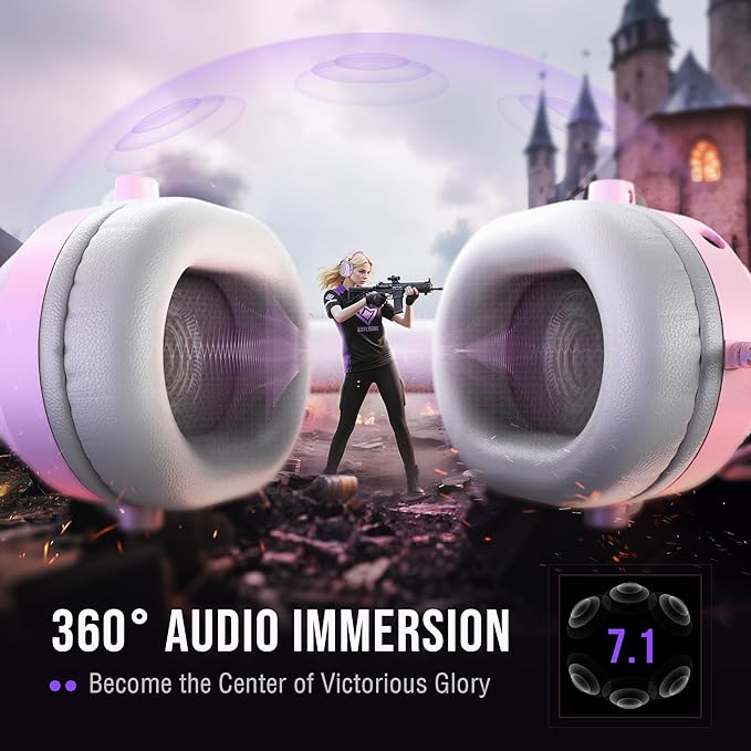 FIFINE Wired RGB Gaming Headset, PC Over-Ear Streaming Headset with USB, 7.1 Surround Sound, Noise-Cancelling Mic, Soft Ear Pads, 4 EQ Modes for PC, Laptop, Mac, PS4, PS5 - AmpliGame H13P (Pink)
