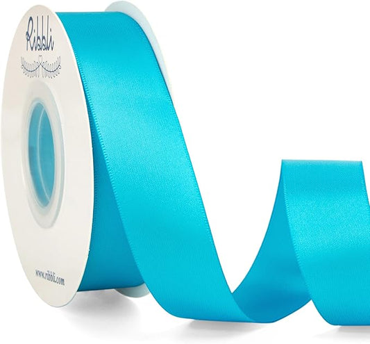 Ribbli Turquoise Blue Double Faced Satin Ribbon,1” x Continuous 25 Yards,Use for Bows Bouquet,Gift Wrapping,Wedding Decoration