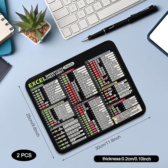 2 Pcs Excel Cheat Sheet Desk Pad, Excel/Word/PowerPoint/Windows Shortcuts Mouse Pad, Portable, Non-Slip Office |HR-Approved Employee Gifts (11.8 * 9.8 * 0.12 in)