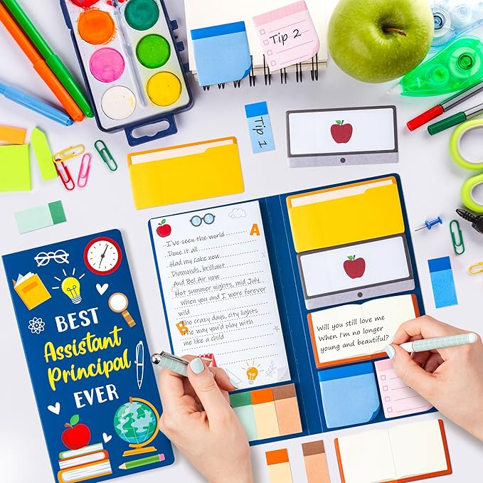 Xqumoi Best Assistant Principal Ever Sticky Notes Set - School Assistant Principal Self-Stick Note Pads Thank You Appreciation Gift Writing Memo Pad Page Marker Back to School Office Supplies