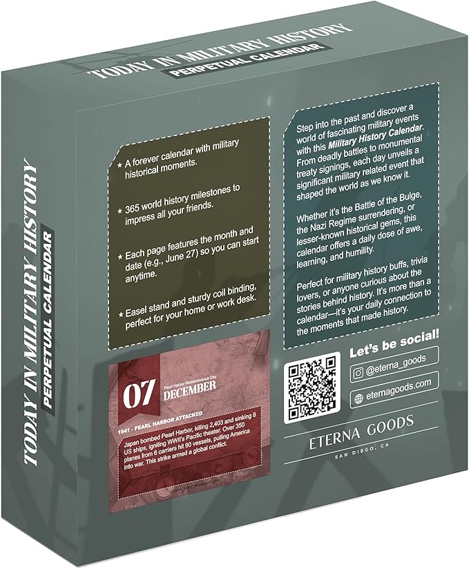 Today In Military History Calendar | Perpetual War History Calendar For The Military History Enthusiast, This Day In Amazing History Trivia Facts & Achievements | History Buff Gift Page A Day Box Calendar with Historical Info For Every Day of The Year