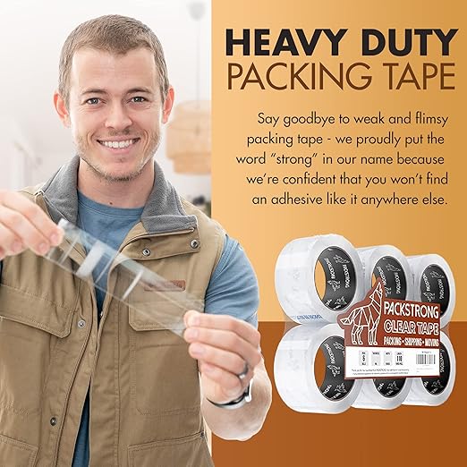 Packstrong Industrial Grade Clear Packing Tape 6 Rolls - 110 Yards per Roll - 3" Wide x 2.5 mil Thick, Acrylic Adhesive Heavy Duty Tape for Box Office Moving Packaging Shipping
