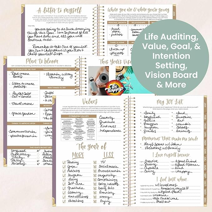 bloom daily planners HARDCOVER 2026 Planner (January to December) - A5 Task Goal Organizer - Monthly & Weekly Inspirational Agenda Book - 5.5" x 8.25" - Linen, Purple