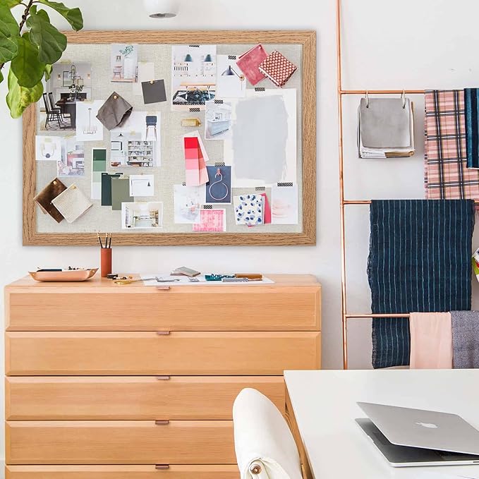 Cork Board Bulletin Board 18" x 24", Large Linen Corkboards with Frame for Walls, Cute Picture Display Pin Board Vision Board for Room School Office Bedroom 20 Pushpins Carbonized Black