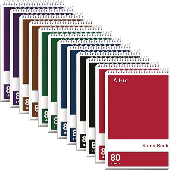 Steno Pads Spiral 6x9-12 Pack Assorted Bright Colors - Perfect for Work, School, and Home Use, Easy Tear-Off Pages, Gregg ruled, White Paper - No Ink Bleeds - 80 Sheets