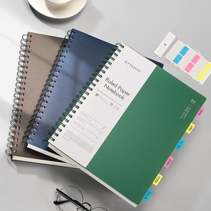 EMSHOI A4 Spiral Notebook College Ruled Lined Journal, 11.2" X 8.27", 300 Pages/150 Sheets, Easy Tear Perforated Pages, 100gsm Thick Paper, Waterproof Softcover, for School Work Writing-Green