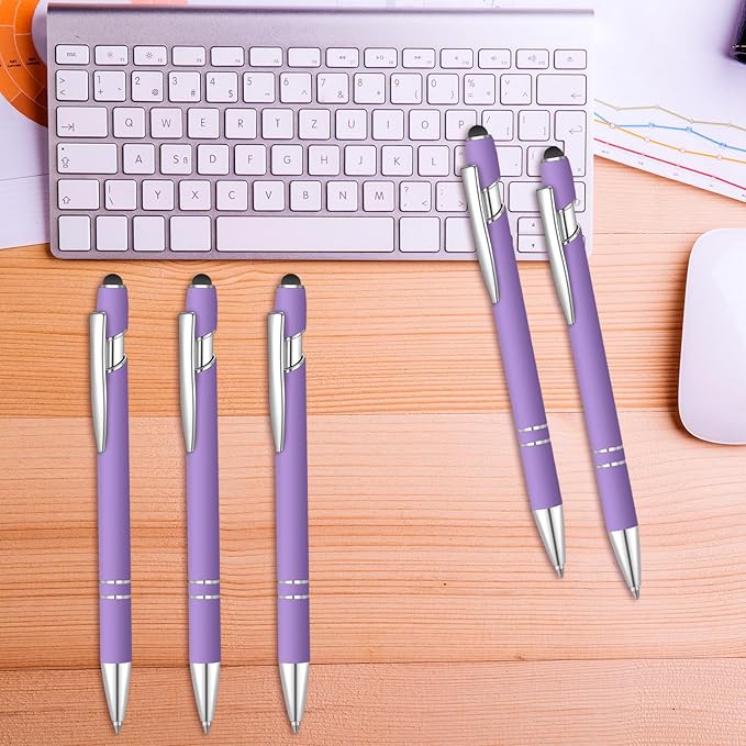 12 Pcs Blue Ink Ballpoint Pen with Stylus Tip, 1.0 mm Metal Pen Stylus Pen for Touch Screens, 2 in 1 Thank You Pen Gift for Friends, Colleagues, Coworker, Office, Family(Purple)